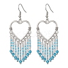 Hollow Heart Alloy & Glass Seed Beads Tassel Chandelier Earrings EJEW-MZ00685-01-2