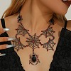 Halloween Spider Web Alloy Siam Rhinestone Bib Necklaces for Women NJEW-P340-01B-1