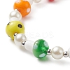 Lampwork Mushroom & Glass Pearl Beaded Bracelet with 304 Stainless Steel Toggle Clasps for Women BJEW-TA00205-4