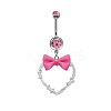 304 Stainless Steel Pave Cubic Zirconia with Cloth Bowknot Heart Dangle Belly Rings FS-WG03D58-06-1