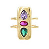 Cubic Zirconia Rectangle Open Cuff Ring X-RJEW-N037-015-03LG-1