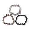 3Pcs Natural Smoky Quartz & Natural Obsidian & Natural Labradorite Chip Beaded Stretch Bracelet Sets BJEW-JB10860-4