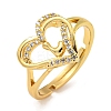 Heart with Letter Rack Plating Brass Micro Pave Clear Cubic Zirconia Adjustable Rings for Women RJEW-I105-01G-L-1