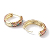 Real 18K Gold Plated Brass Enamel Rhombus Print Hoop Earrings for Women EJEW-L269-114G-3