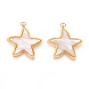 304 Stainless Steel Pave Natural Shell Pendants STAS-N115-22A-G-1