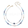 2Pcs 2 Styles Natural Pearl & Blue Resin Evil Eye & Glass Seed Beaded Necklaces for Women NJEW-MZ00152-3