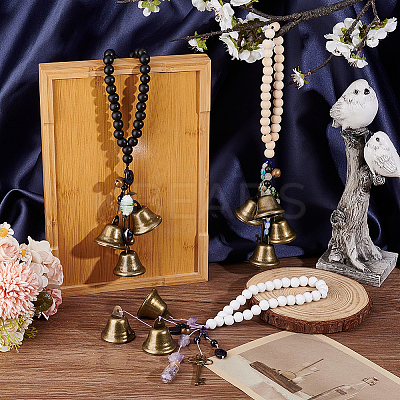 Wood & Natural & Synthetic Gemstone Witch Bell Pendant Decoration for Door Knob HJEW-OC00014-1