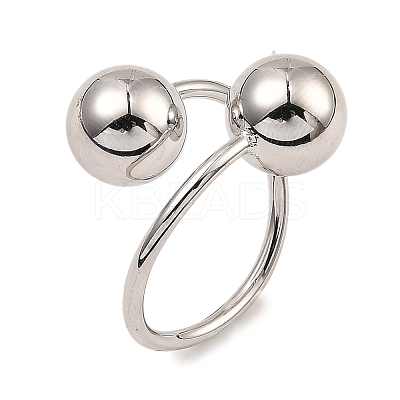 Rack Plating Brass Round Ball Beded Open Cuff Rings RJEW-D009-03P-1