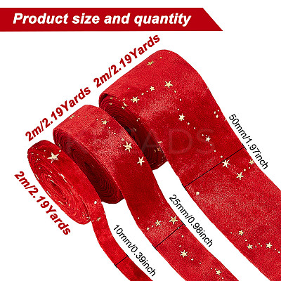 6M 3 Styles Double Sided Star Gold Stamping Flannelette Ribbons for Sewing Craft OCOR-GO0001-13A-1