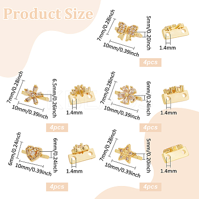 20Pcs 5 Style Rack Plating Brass Pave Clear Cubic Zirconia Flower Slide Charms KK-BC0012-86-1