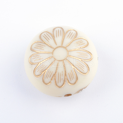 Flat Round with Flower Plating Acrylic Beads PACR-Q102-213A-1