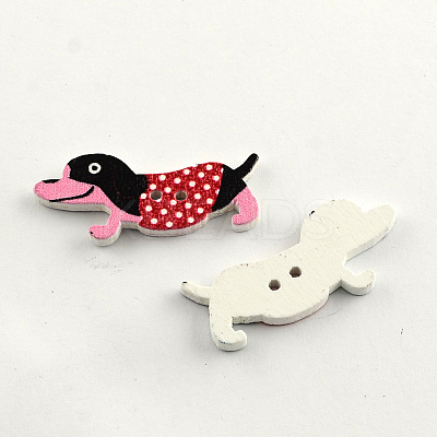 2-Hole Puppy Printed Wooden Buttons BUTT-R031-109-1