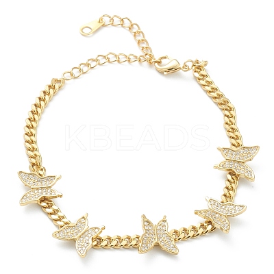 Brass Micro Pave Clear Cubic Zirconia Curb Chain Bracelets BJEW-B009-03G-1