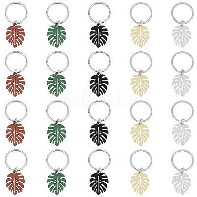4 Sets Monstera Leaf Alloy Pendant Keychain KEYC-FH0001-40-1
