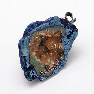 Electroplated Natural Geode Druzy Agate Big Pendants G-K174-05-1