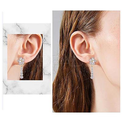 Flower Dangle Drop Stud Earrings Cubic Zirconia Crystal Rhinestone Pearl Flower Drop Earrings Party Christmas Wedding Jewelry Gifts for Women JE1068A-1