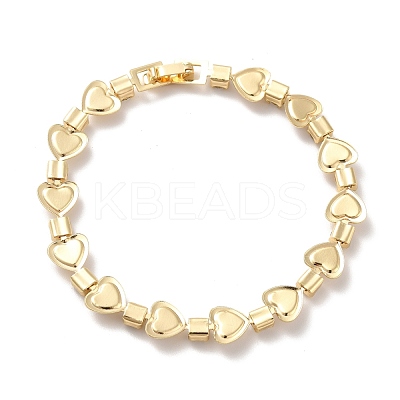 Rack Plating Iron Heart & Square Link Chain Bracelet with Clear Cubic Zirconia BJEW-I300-06G-1