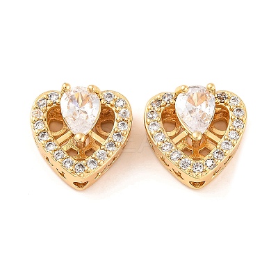 Brass Micro Pave Clear Cubic Zirconia Beads KK-S389-23G-1