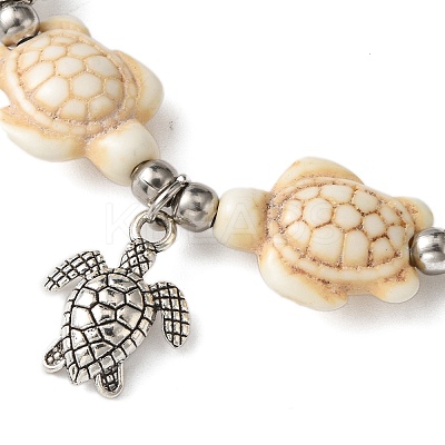 2Pcs 2 Colors Starfish & Turtle Dyed Synthetic Turquoise Beaded Stretch Bracelet Sets BJEW-JB10925-1