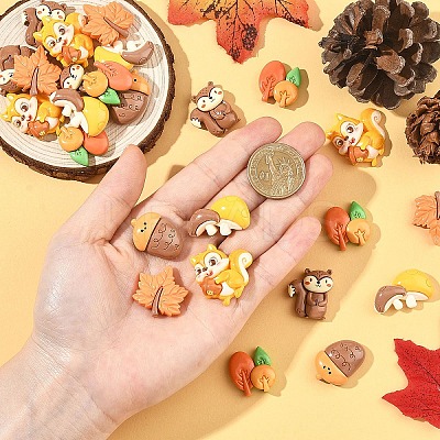30Pcs 6 Styles Autumn Theme Opaque Resin Cabochons CRES-YW0002-81-1