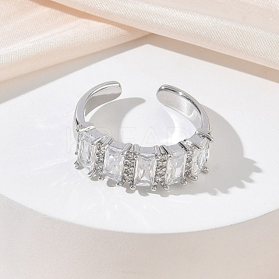 Brass Micro Pave Cubic Zirconia Cuff Open Rings for Women RJEW-L343-16P-04-1