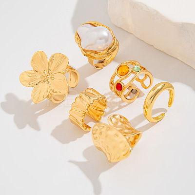 Alloy Glass and Imitation Pearl Ring Set for Women FS-WG240C6-01-1