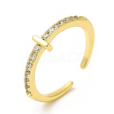 Clear Cubic Zirconia Initial Letter Open Cuff Ring RJEW-H120-09G-I-1