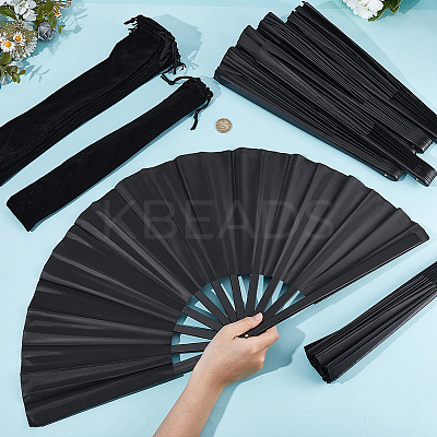 Plastic & Polyester Folding Fan AJEW-DR0002-43-1