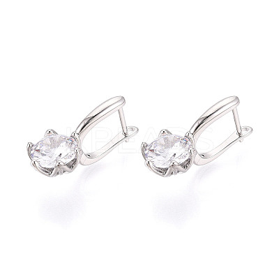 Brass Micro Pave Clear Cubic Zirconia Flower Hoop Earrings EJEW-T048-29P-1