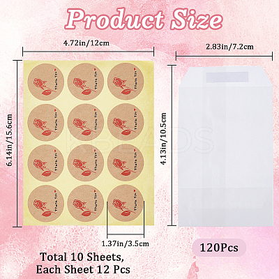 120Pcs Flat Translucent Glassine Waxed Paper Treat Bags Cookie Bags STIC-CP0001-11C-1