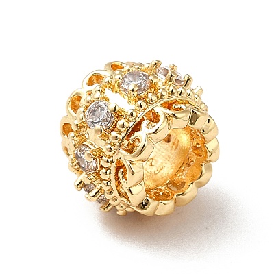 Brass Micro Pave Cubic Zirconia European Beads KK-M233-25G-1