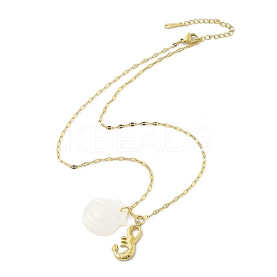Summer Beach Natural Shell & 304 Stainless Steel Pendant Necklaces for Women NJEW-P323-01C-G-1