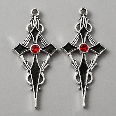 Siam Rhinestone Cross Pendant with Black Enamel ENAM-WH0001-06AS-02-1