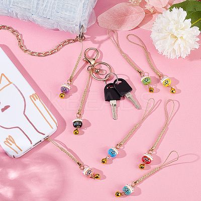 1 Set Japanese Style Enamel Lucky Cat Brass Bell Decoration Phone Charms Strap KEYC-PH0001-89-1