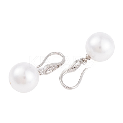 Rack Plating Brass Cubic Zirconia ABS Pearl Earring Hooks EJEW-S219-16P-02-1