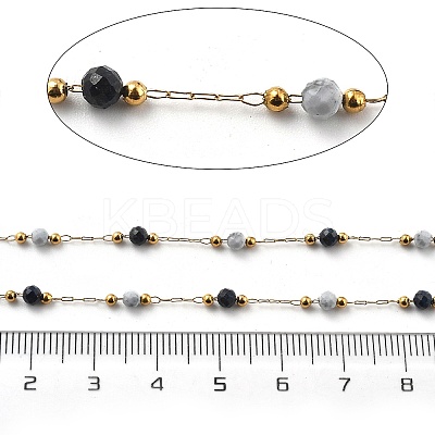Sodalite & Howlite & 304 Stainless Steel Beads Link Chains CHS-K021-01G-02-1