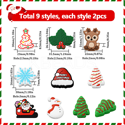 18Pcs 9 Styles Christmas Theme Silicone Focal Beads SIL-SC0002-28-1