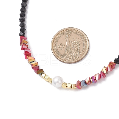 Shell Pearl & Faceted Round Black Glass Beaded Necklaces NJEW-JN05455-1