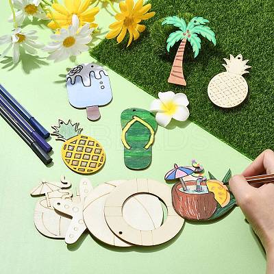 1Set Laser Cut Wood Shapes Pendants WOOD-CJ0002-23-1