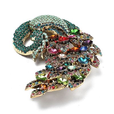 Peacock Alloy Rhinestone Brooch for Backpack Clothes JEWB-P046-04AG-1