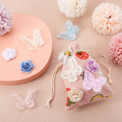 24Pcs 12 Style 3D Rose Organgza Lace Embroidery & Butterfly Ornament Accessories DIY-BT0001-48-1
