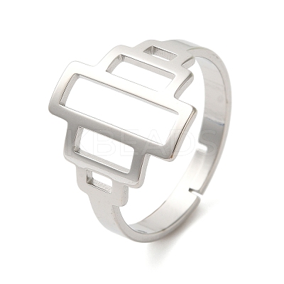 Non-Tarnish Hollow Rectangle 304 Stainless Steel Adjustable Rings for Women LS-RJEW-N048-01P-1