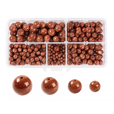 340Pcs 4 Sizes Synthetic Goldstone Beads Strands G-LS0001-11-1