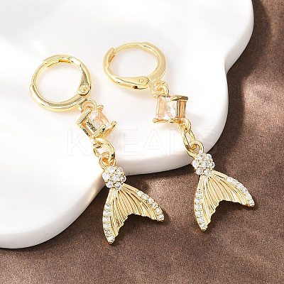 Fishtail Brass Micro Pave Cubic Zirconia Hoop Earrings EJEW-B154-05G-1