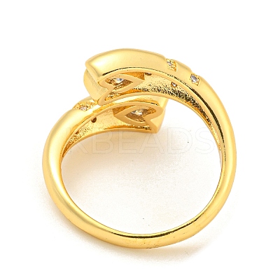 Brass Micro Pave Clear Cubic Zirconia Heart Open Cuff Rings for Women RJEW-L121-040G-1