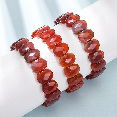 Dyed & Heated Natural Carnelian Faceted Beaded Stretch Bracelets for Women BJEW-K251-07O-1