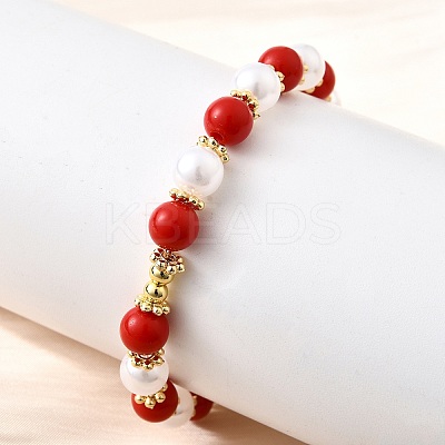 ABS Imitation Pearl Round Beads Stretch Bracelets for Women BJEW-D317-10B-G-1