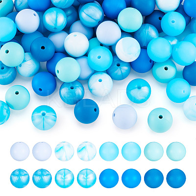 80Pcs 8 Colors Round Food Grade Eco-Friendly Silicone Focal Beads SIL-TA0001-95A-1