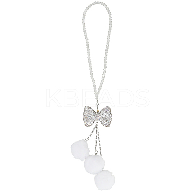 Polyester Ball & Rhinestone Bowkont Pendant Decorations HJEW-WH20009-02A-1