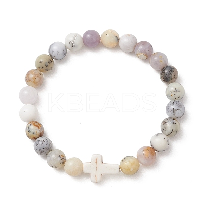 Natural African Opal & Synthetic Turquoise Beaded Stretch Bracelets for Women Men BJEW-JB13313-1
